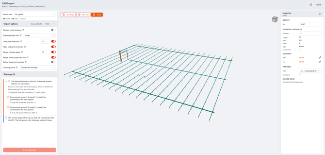CAD full import screen