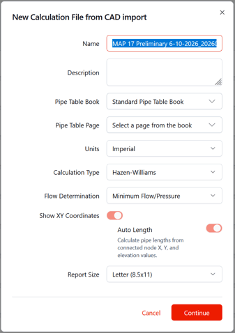 new calc file from cad