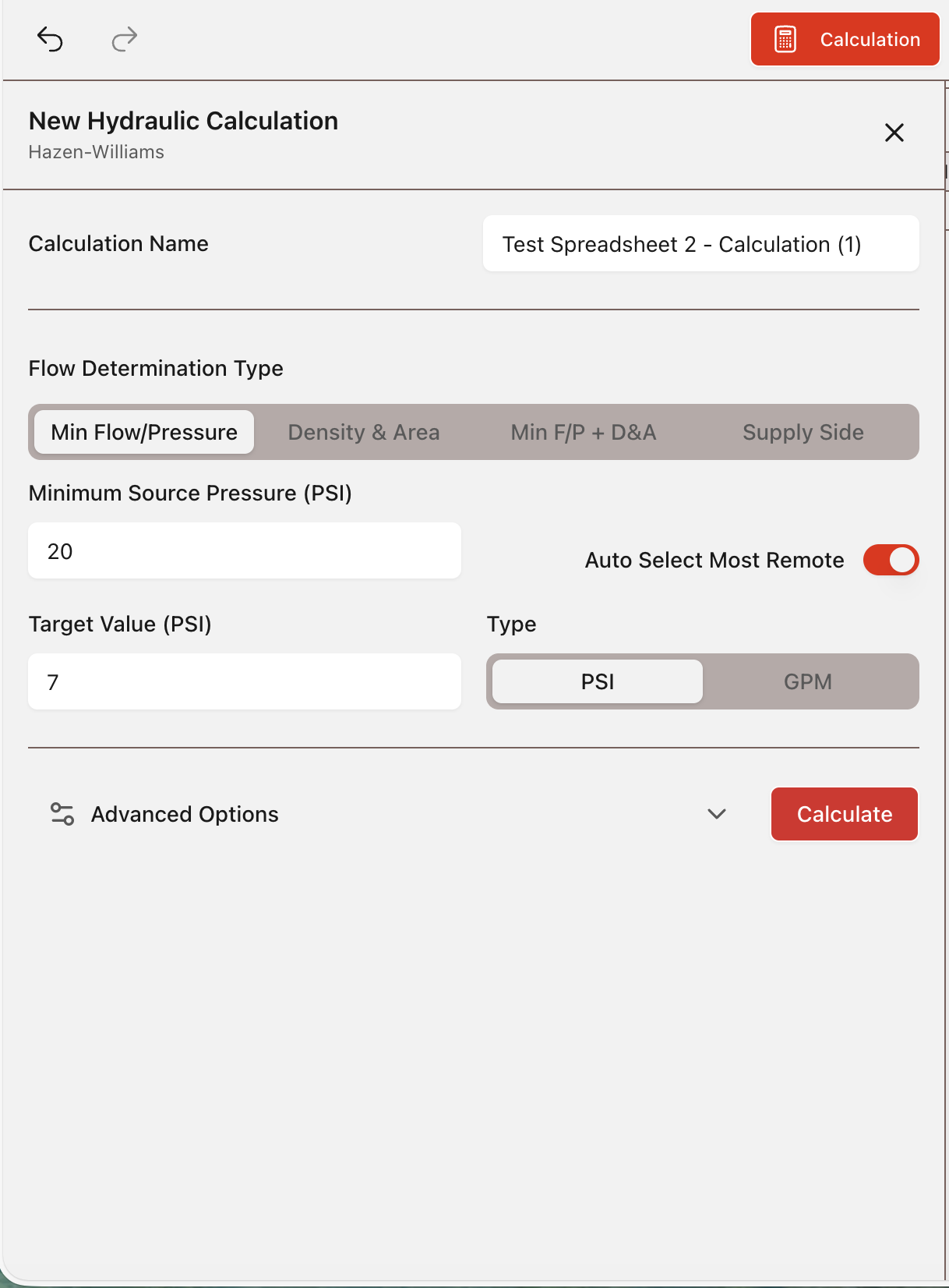 Calculation screen