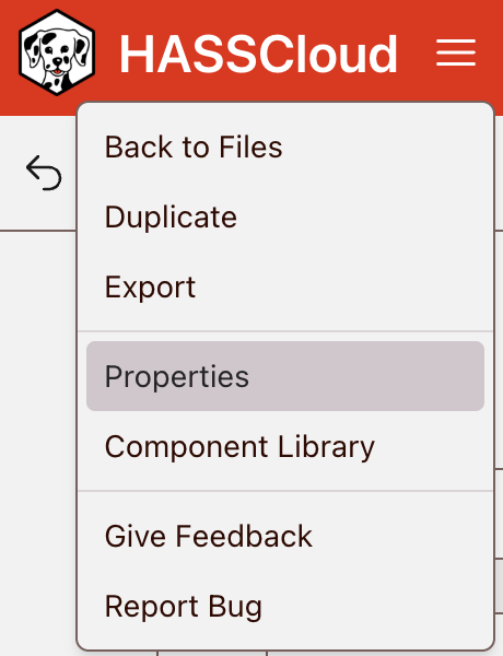 Project properties quick access panel